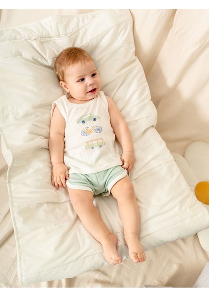 Jakarlı Örme Atlet Şort Takım | Erkek Bebek Yazlık 2\'li Set | 3-24 Ay | KD53422