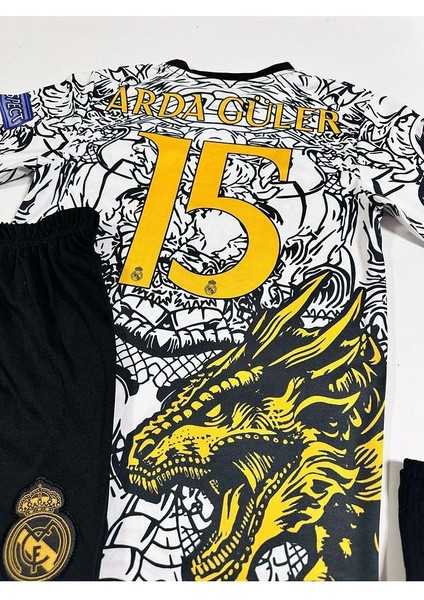 R.Madridd Yeni Sezon Dragon Desenli A.R.D.A G.Ü.L.E.R Çocuk Forması 4'Lü Armalı Set (Black-White)