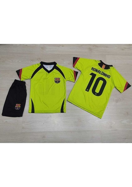 F.C B.A.R.C.E.L.O.N.A Ronaldinho Nostalji Çocuk Forması 3'Lü Set (Neon)