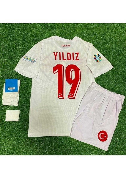 Türkiye 2024 Kenan Yıldız Iç Saha Çocuk Forması 4'Lü Set (Euro 2024 Patch) Beyaz