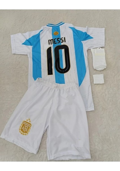 Arjantin 2024/25 Sezon Lionel Messi Çocuk Forması Şort Çorap Bileklik 4'Lü Seti