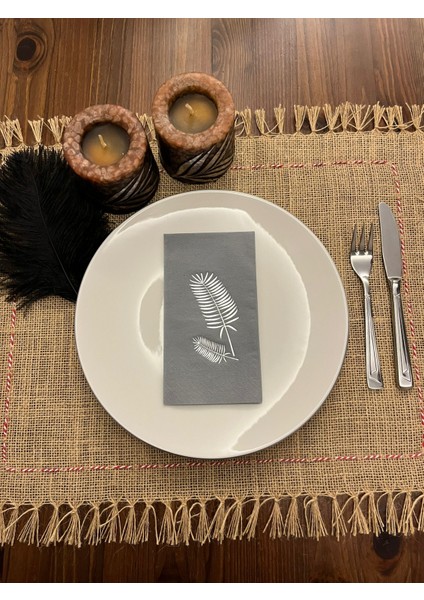 Gümüş Yaldızlı Gri Palmiye Peçete 16 Adet