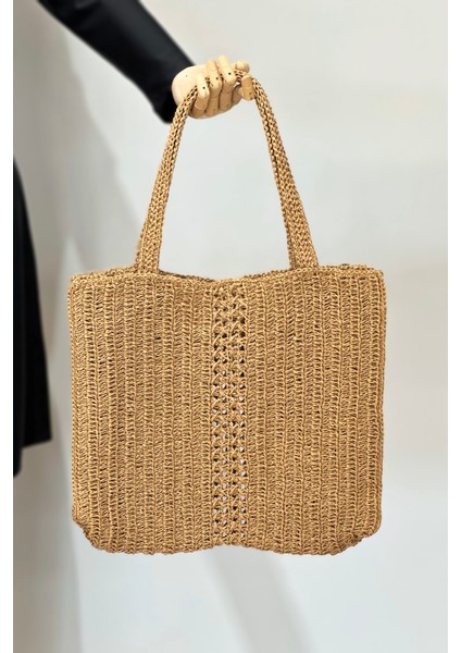 El Örgüsü Hasır Çanta Plaj Çantası 026 CAMEL03 modelleri