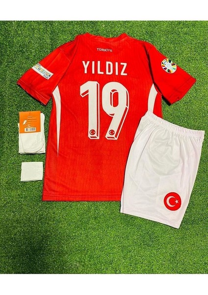 Türkiye 2024 Kenan Yıldız Iç Saha Çocuk Forması 4'Lü Set (Euro 2024 Patch) Kırmızı