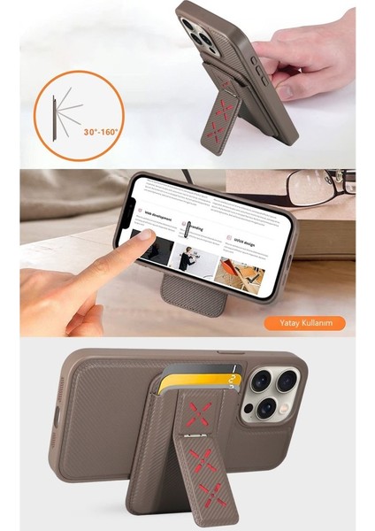 Apple iPhone 15 Kılıf Magnetic Kartlıklı Standlı Alp Kapak