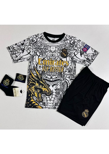 R.Madridd Yeni Sezon Dragon Desenli A.R.D.A G.Ü.L.E.R Çocuk Forması 4'Lü Armalı Set (Black-White)