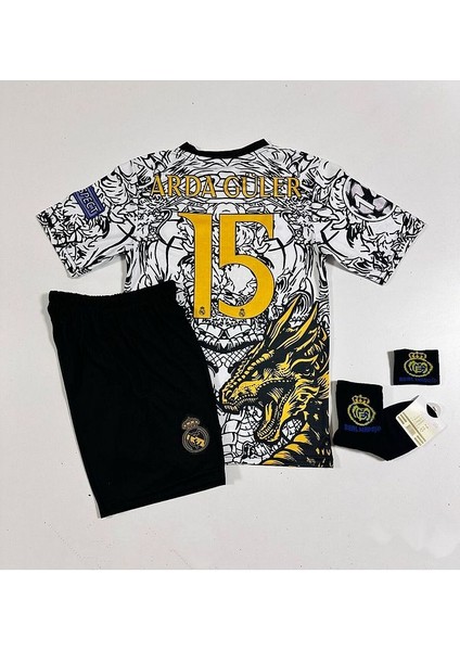 R.Madridd Yeni Sezon Dragon Desenli A.R.D.A G.Ü.L.E.R Çocuk Forması 4'Lü Armalı Set (Black-White)