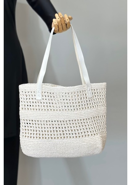 El Örgüsü Hasır Çanta Plaj Çantası 026 Ekru fiyatları