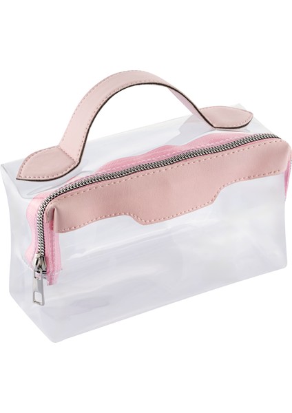 Ns Clearstyle Şeffaf ve Fonksiyonel Makyaj Çantası – Pembe (21X7,5X11 Cm)