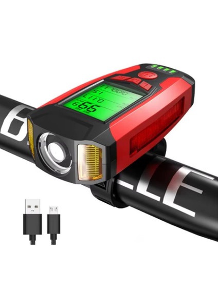 Bisiklet LED Fener Alarm Siren Km Hız Göstergesi Sayacı Su Geçirmez LCD Ikaz Lambası Işıldak Çok Fonksiyonlu