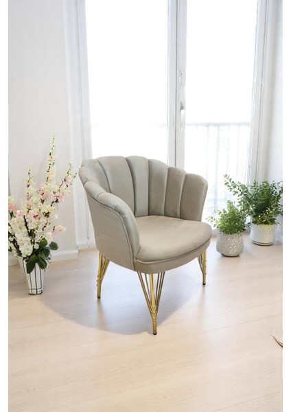 Gold Kaplama Tel Ayaklı Tekli Papatya Berjer Koltuk - Salon, Balkon, Ofis, Kafe Koltuğu