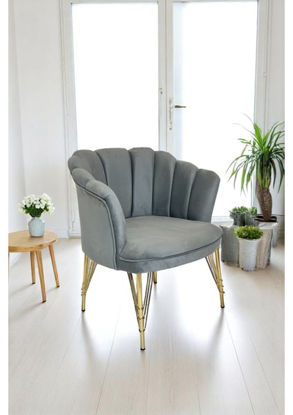 Gold Kaplama Tel Ayaklı Tekli Papatya Berjer Koltuk - Salon, Balkon, Ofis, Kafe Koltuğu