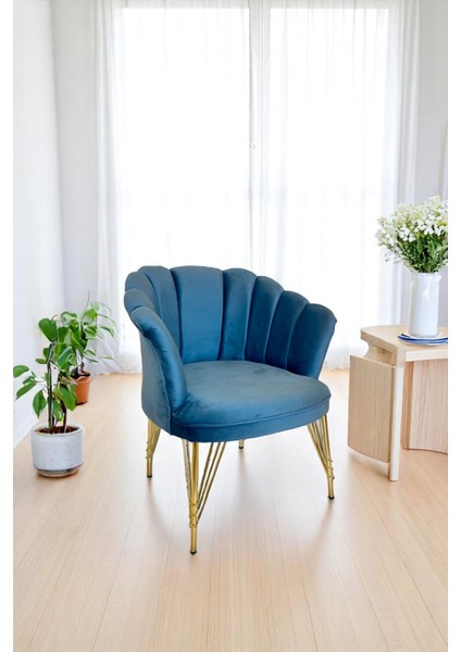 Gold Kaplama Tel Ayaklı Tekli Papatya Berjer Koltuk - Salon, Balkon, Ofis, Kafe Koltuğu