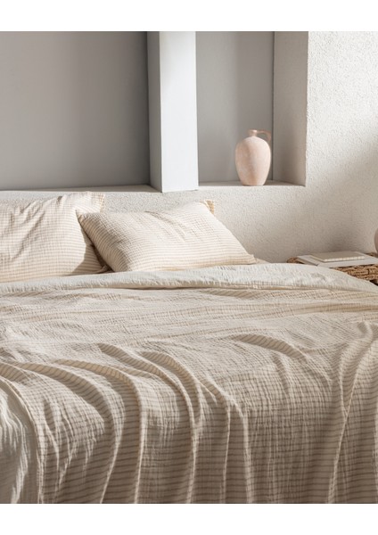 Agnes Tek Kişilik Müslin İpliği Boyalı Lastikli Nevresim Takımı - Bej fiyatları