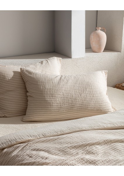 Agnes Tek Kişilik Müslin İpliği Boyalı Lastikli Nevresim Takımı - Bej fırsatları