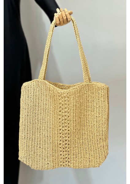 El Örgüsü Hasır Çanta Plaj Çantası 026 BEJ02 fırsatları