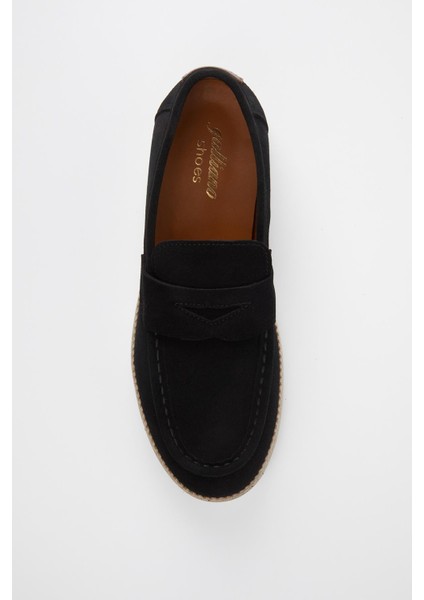 Padova Hakiki Deri Siyah Süet Comfort Kauçuk Taban Loafer modelleri