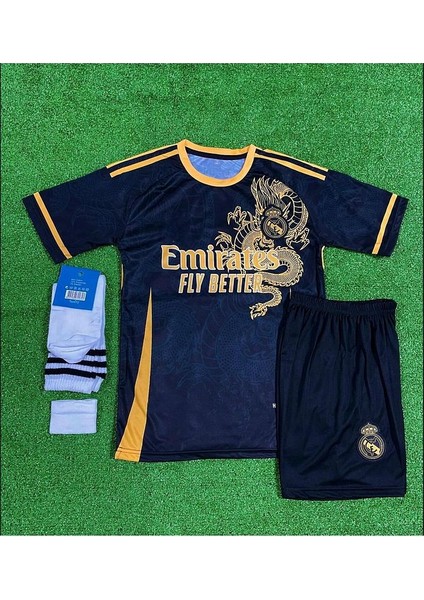 R.Madrid Kylian Mbappe 2024/25 Yeni Sezon Özel Konsept Çocuk Forması 4'Lü Set (Gold-Black)