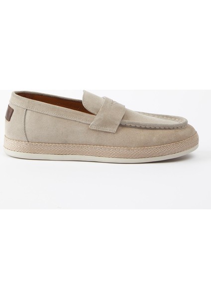 Padova Hakiki Deri Bej Süet Comfort Kauçuk Taban Loafer