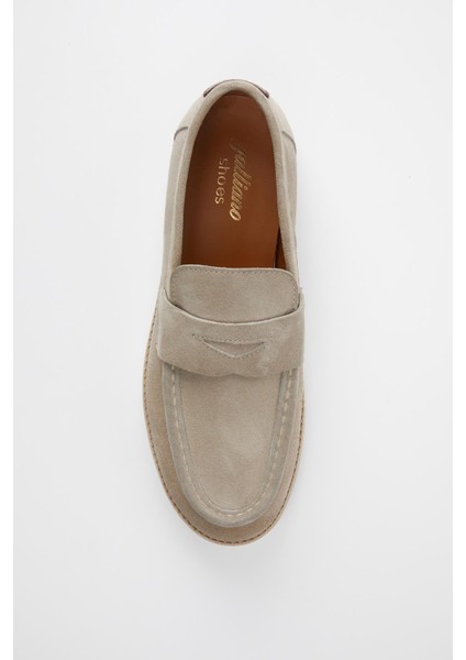Padova Hakiki Deri Bej Süet Comfort Kauçuk Taban Loafer modelleri