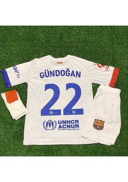 F.C B.A.R.C.E.L.O.N.A 2023-24 Sezon Ilkay Gündoğan Beyaz Deplasman Çocuk Forması 3'Lü Set