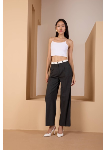 Antrasit Bel Garni Detaylı Palazzo Pantolon fiyatları