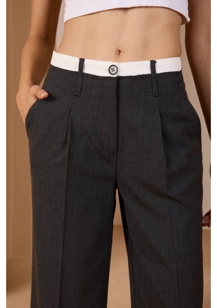 Antrasit Bel Garni Detaylı Palazzo Pantolon modelleri