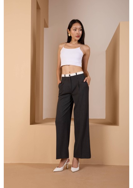 Antrasit Bel Garni Detaylı Palazzo Pantolon fırsatları