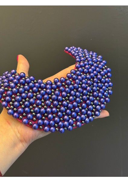 Mavi Boncuk Işleme Yaka Dikiş Giyim Aksesuarı 18 cm