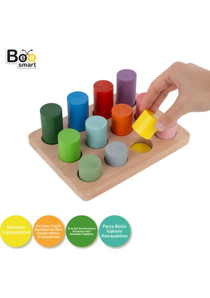 Renkli Silindir Yerleştirme Eğitici Silindir Montessori Oyuncakları