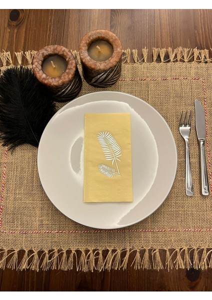 Gümüş Yaldızlı Sarı Palmiye Peçete 16 Adet