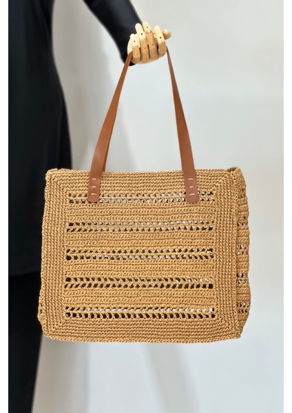 El Örgüsü Hasır Çanta Plaj Çantası 026 CAMEL04 modelleri