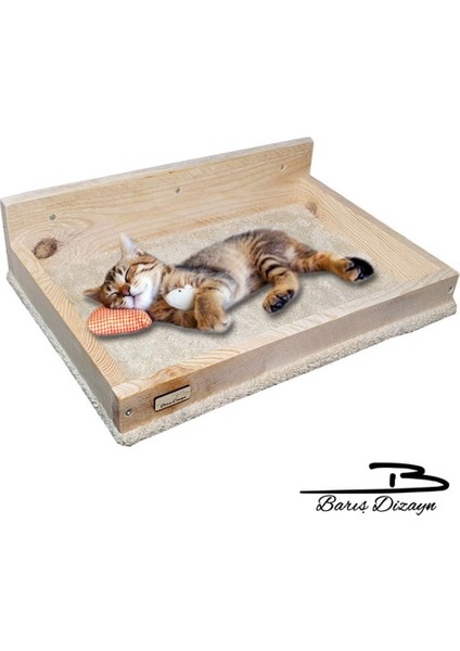 Luxury Duvara Monte Doğal Ahşap Kedi Yatağı Peluş Kaplamalı (12KG Kapasiteli) 1 Adet