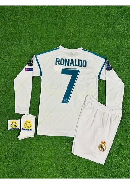 R.E.A.L Madrid 2018 Kiev Şampiyonlar Ligi Cristiano Ronaldo Uzun-Kol Çocuk Forması 4'Lü (Armalı)