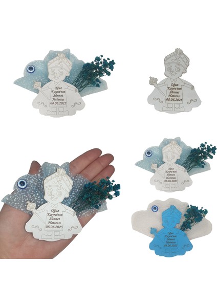 Bebek Mevlüt Sünnet Pelerin Model Tül ve Çiçek Süslü Magnet 25 Adet