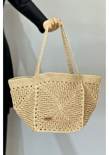 El Örgüsü Hasır Çanta Plaj Çantası 026 BEJ01 fırsatları