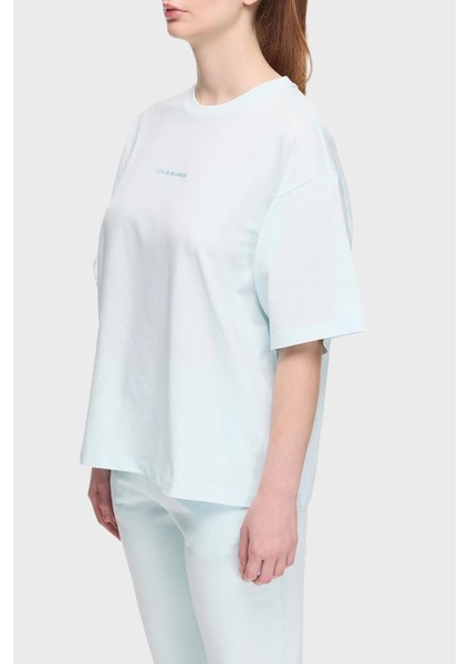 % 100 Pamuk Oversize Fit Bisiklet Yaka Logolu T Shirt Bayan T Shirt Lbnoosessfuts