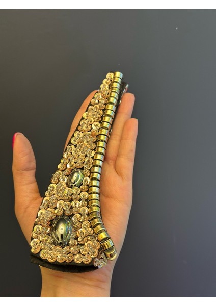 Bronz Sarı Pul Boncuk Işleme Yaka Dikiş Giyim Gömlek Yaka Aplike 19 cm fiyatları