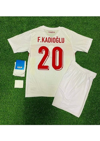 Türkiye Milli Takımı Euro 2024 F.E.R.D.İ K.A.D.I.O.Ğ.L.U Çocuk Deplasman Forması 4'Lü Set (Beyaz)