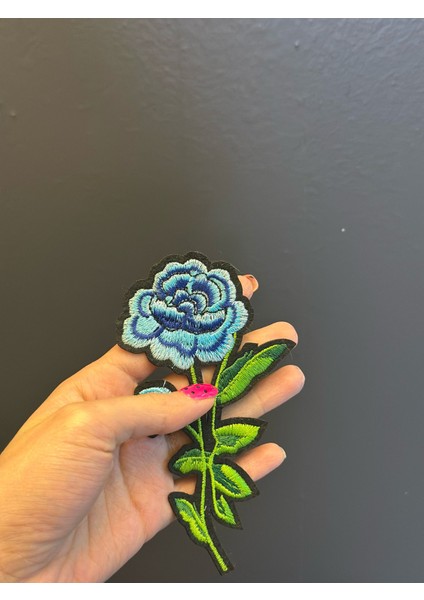14X7 cm Ütü Ile Yapışan Mavi Çiçek Arma Dikiş Aplike fiyatları