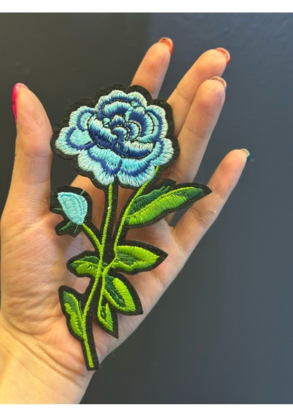 14X7 cm Ütü Ile Yapışan Mavi Çiçek Arma Dikiş Aplike modelleri