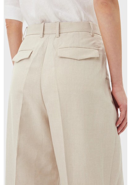 Relaxed Fit Yüksek Bel Geniş Paça Keten Kumaş Pantolon Bayan Pantolon WW0WW45460 Acı fırsatları