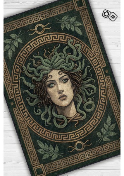 Art Deko Renkli Medusa Temalı Yeşil Renkli Halı Medusa Desenli Halı Modern Halı fiyatları