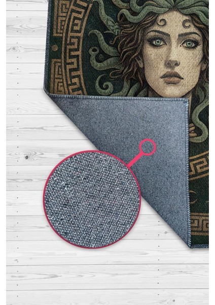 Art Deko Renkli Medusa Temalı Yeşil Renkli Halı Medusa Desenli Halı Modern Halı modelleri