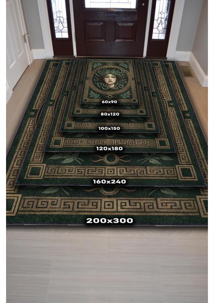 Art Deko Renkli Medusa Temalı Yeşil Renkli Halı Medusa Desenli Halı Modern Halı indirimleri