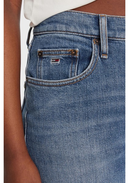Streç Pamuklu Slim Straight Yüksek Bel Düz Paça Jeans Bayan Kot Pantolon DW0DW20644 1A5