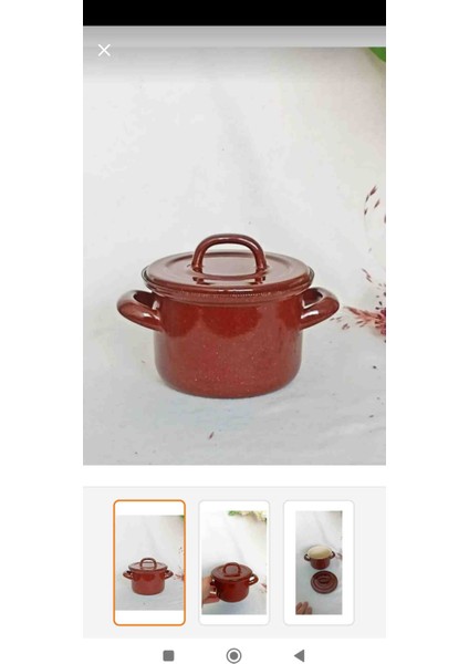 Kahverengi Çilli Mini Emaye Tencere 13,5 cm Çap 900 ml Mama Artan Yemek Çorba Tenceresi