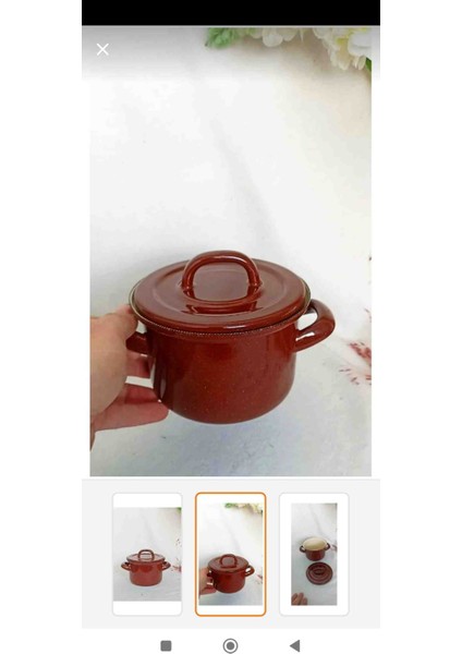 Kahverengi Çilli Mini Emaye Tencere 13,5 cm Çap 900 ml Mama Artan Yemek Çorba Tenceresi