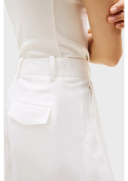 Keten Karışımlı Relaxed Fit Yüksek Bel Geniş Paça Kumaş Pantolon Bayan Pantolon WW0WW47214 Z00