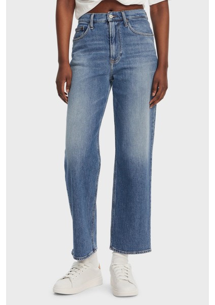 Streç Pamuklu Slim Straight Yüksek Bel Düz Paça Jeans Bayan Kot Pantolon DW0DW20644 1A5